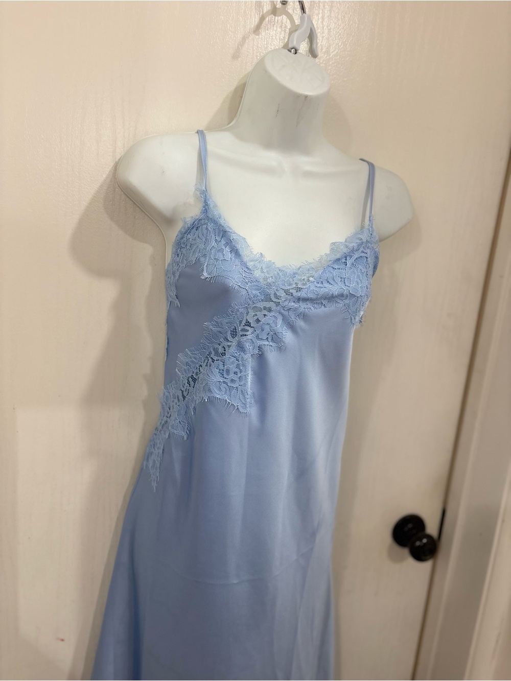 Lace-Trim Slip Dress in Light Blue - Women's high low dress - Picture 2 of 7